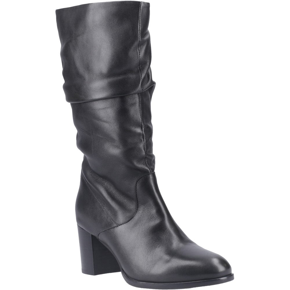 Ladies Long Boots Black Leather Hush Puppies Cosima Lthr Ruched Boot
