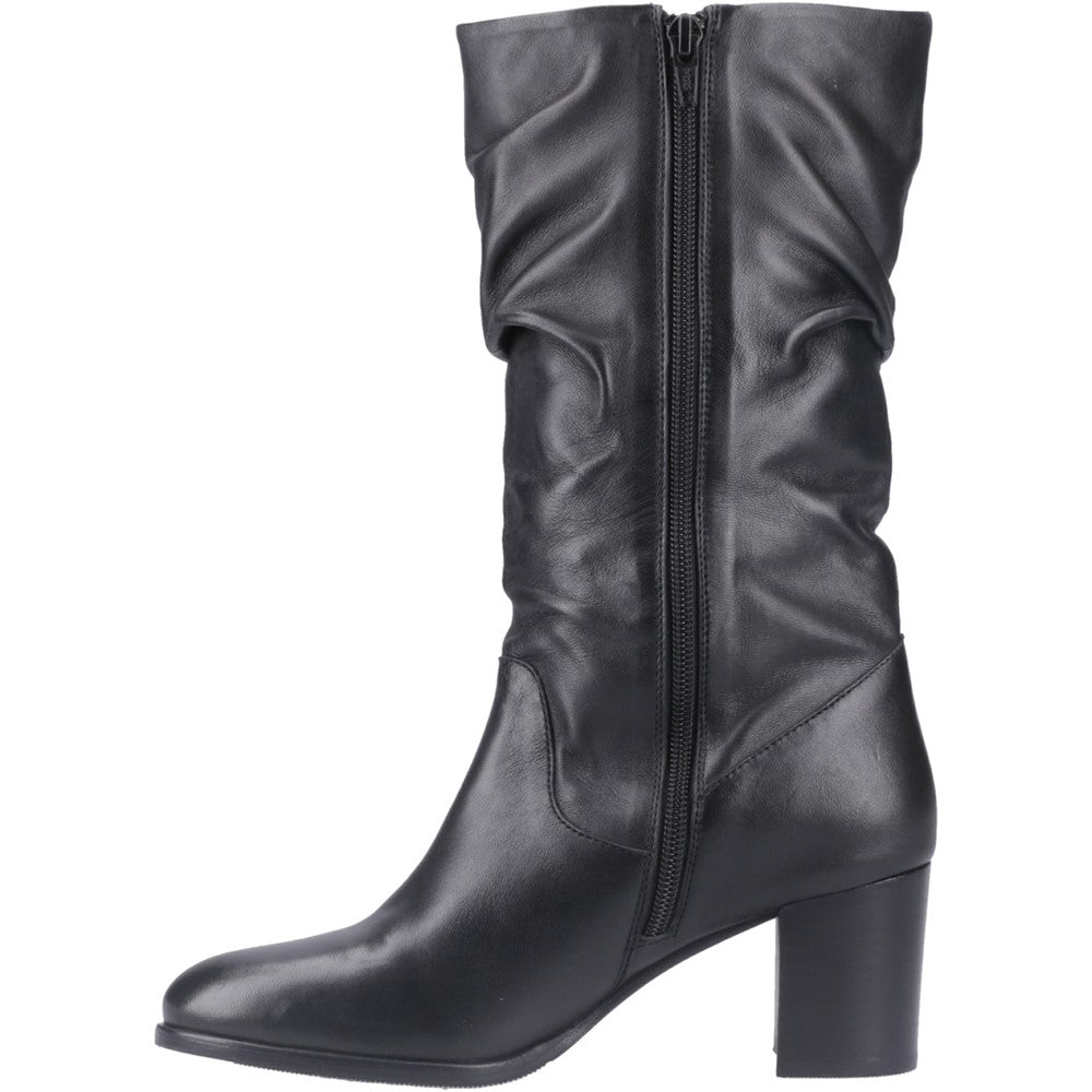 Ladies Long Boots Black Leather Hush Puppies Cosima Lthr Ruched Boot