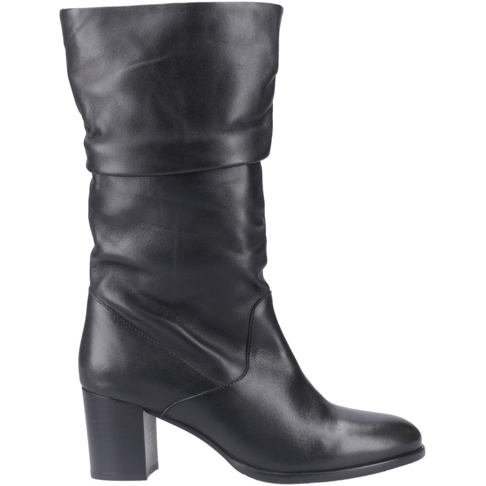 Ladies Long Boots Black Leather Hush Puppies Cosima Lthr Ruched Boot