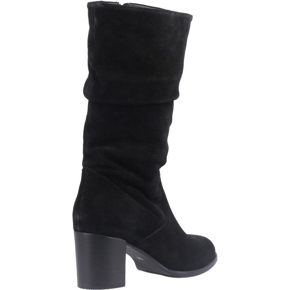 Ladies Long Boots Black Suede Hush Puppies Cosima Ruched Boot