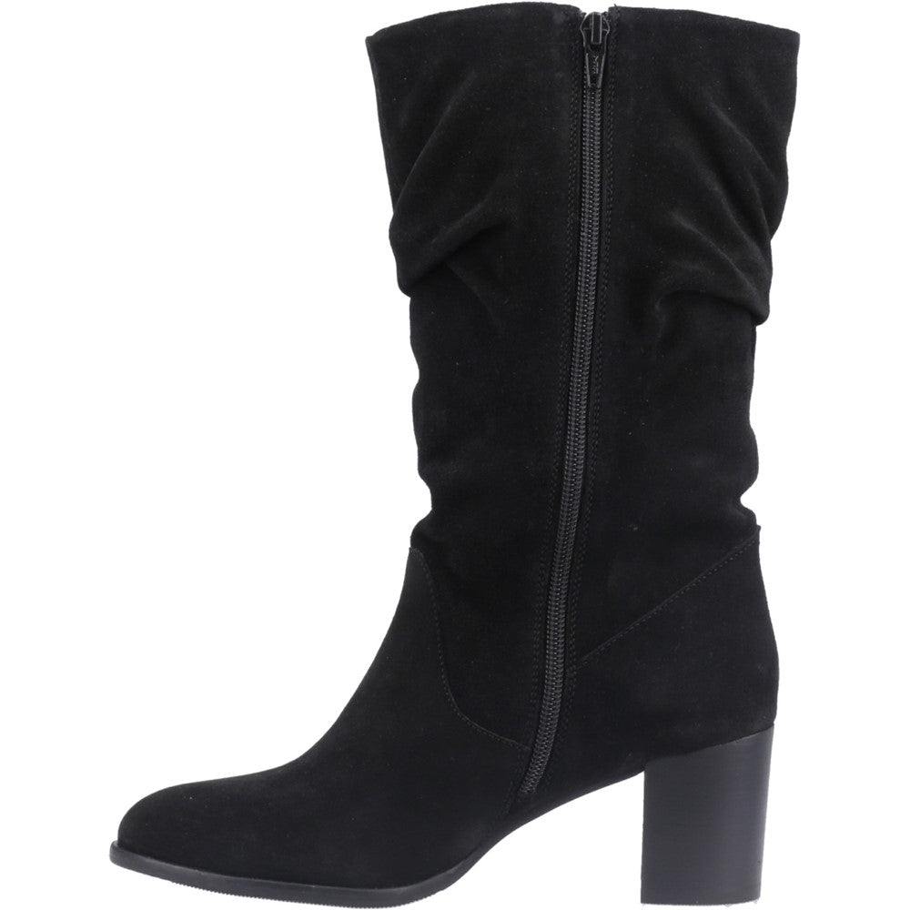 Ladies Long Boots Black Suede Hush Puppies Cosima Ruched Boot