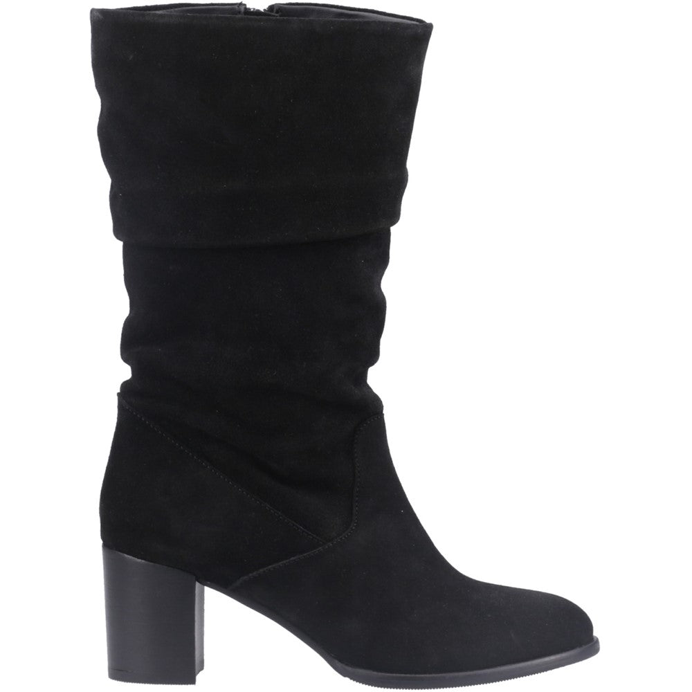 Ladies Long Boots Black Suede Hush Puppies Cosima Ruched Boot