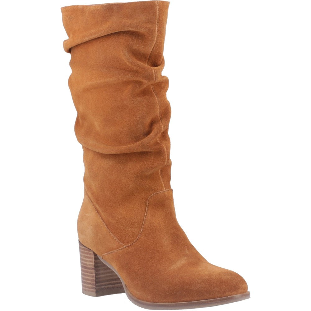 Ladies Long Boots Tan Hush Puppies Cosima Ruched Boot