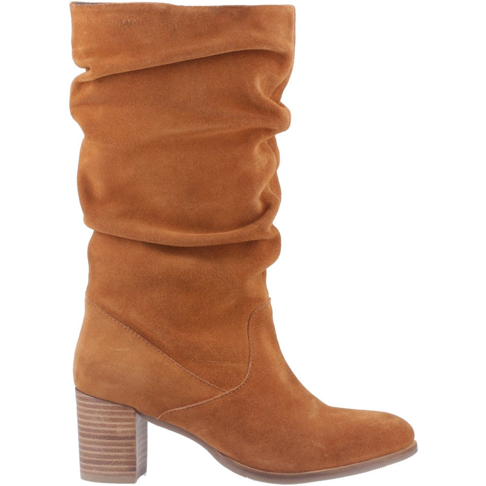 Ladies Long Boots Tan Hush Puppies Cosima Ruched Boot
