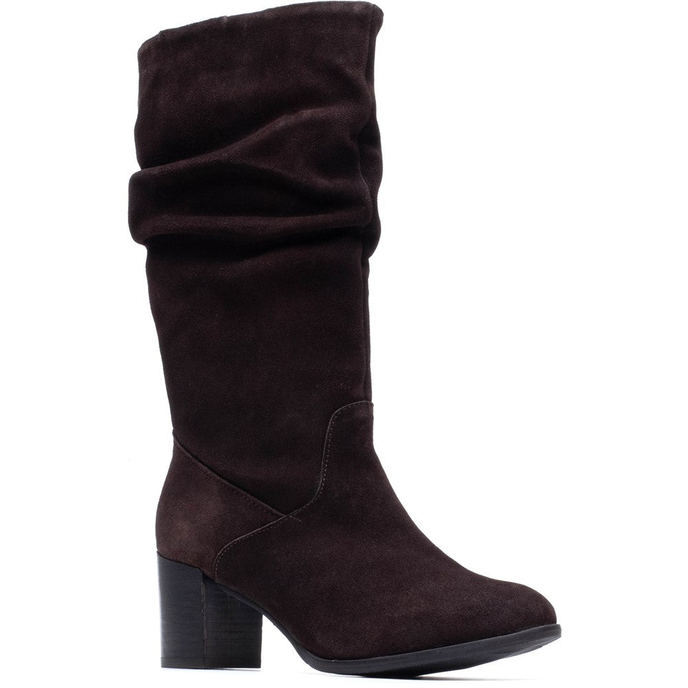 Ladies Long Boots Chocolate Hush Puppies Cosima Ruched Boot