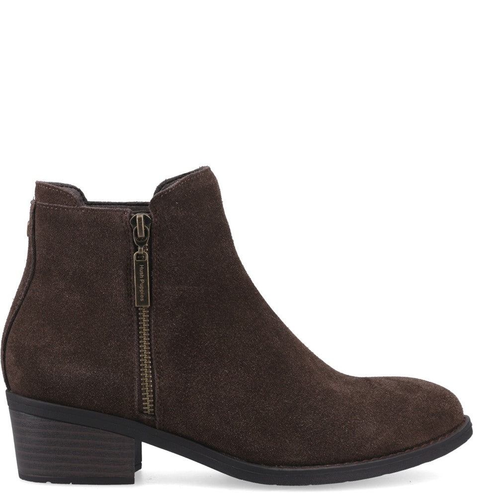 Ladies Ankle Boots Chocolate Hush Puppies Ingrid Zip Boot