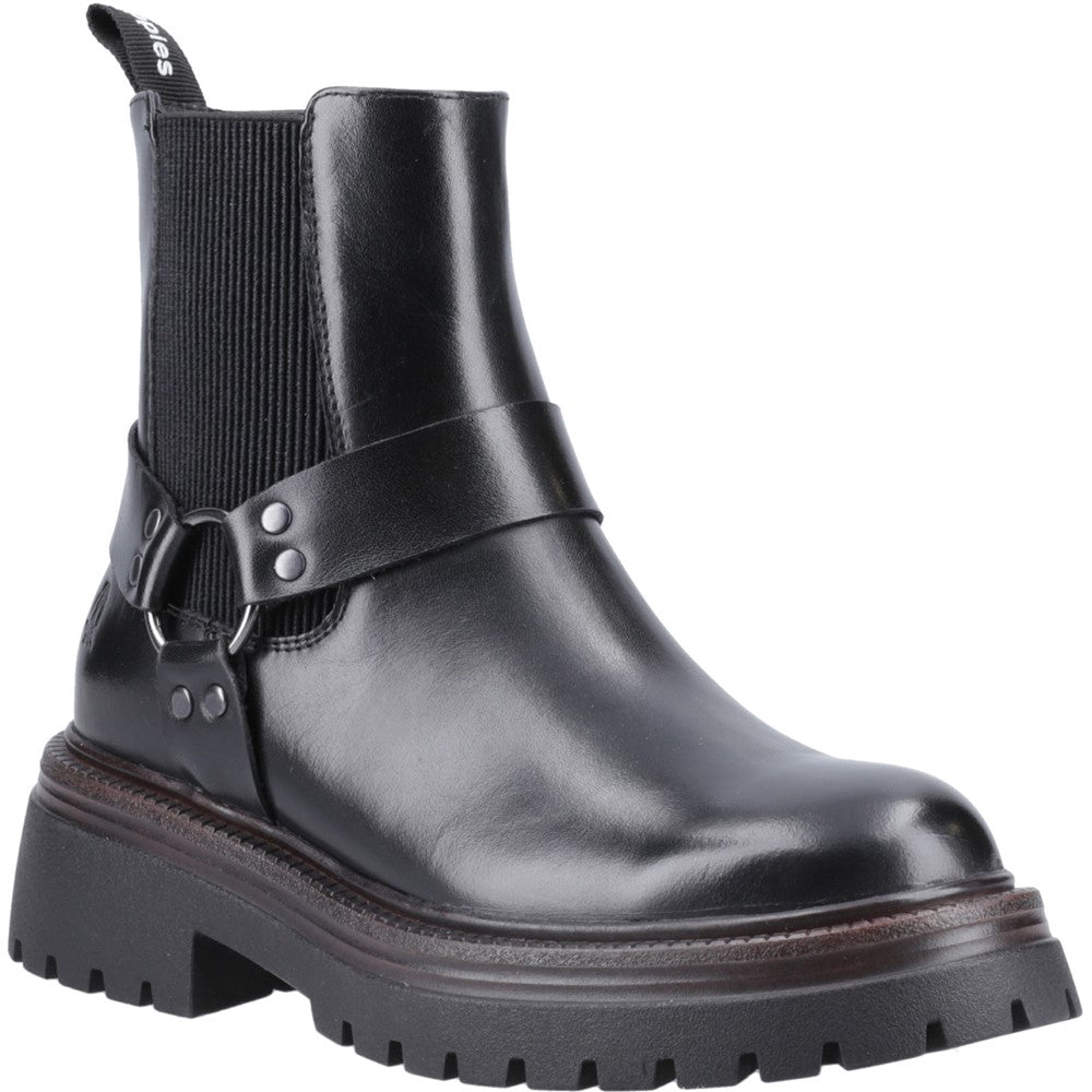 Ladies Ankle Boots Black Leather Hush Puppies Raye Buckle Boot Leather