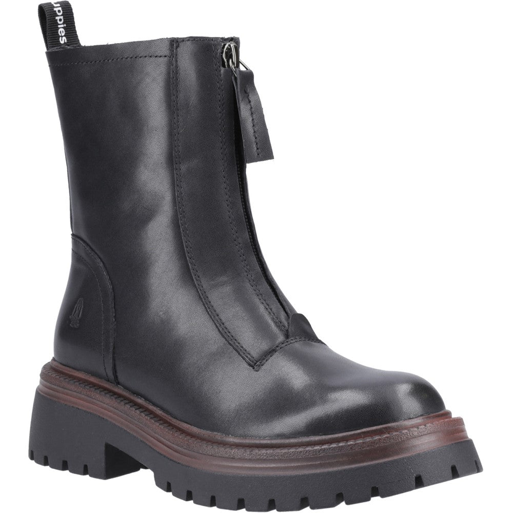 Ladies Ankle Boots Black Leather Hush Puppies Roxanna Zip Boot