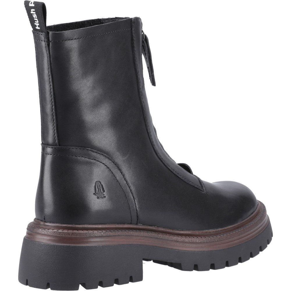 Ladies Ankle Boots Black Leather Hush Puppies Roxanna Zip Boot