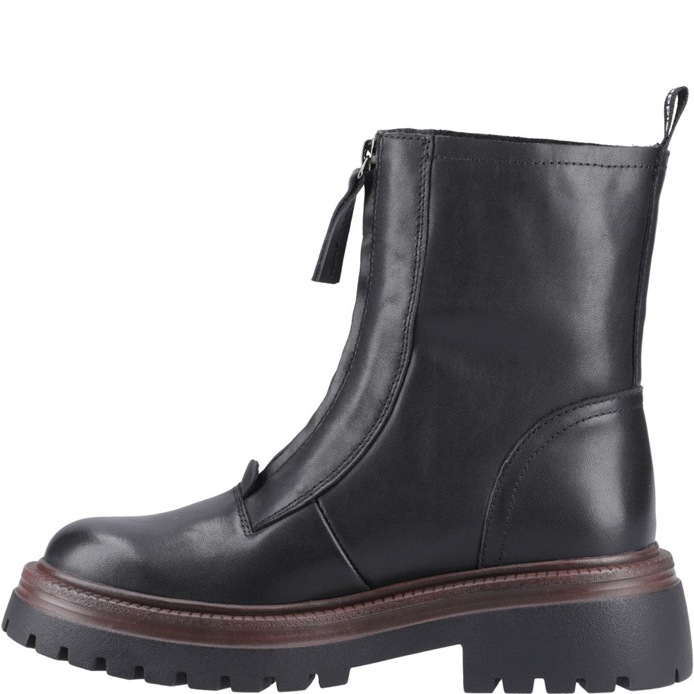 Ladies Ankle Boots Black Leather Hush Puppies Roxanna Zip Boot