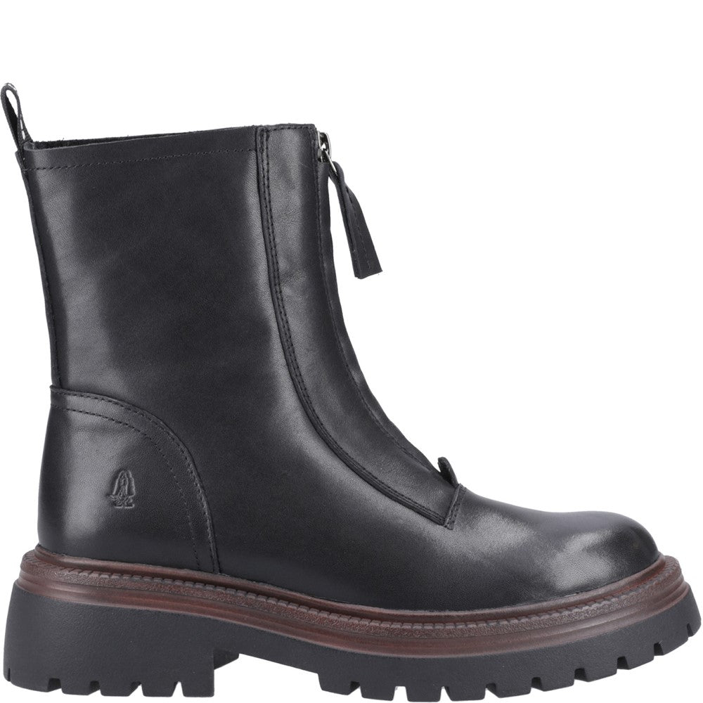 Ladies Ankle Boots Black Leather Hush Puppies Roxanna Zip Boot