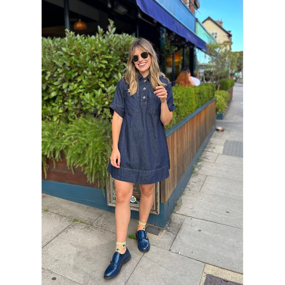 Slip On Ladies Shoes Navy Hush Puppies Verity Hi-Shine Monk