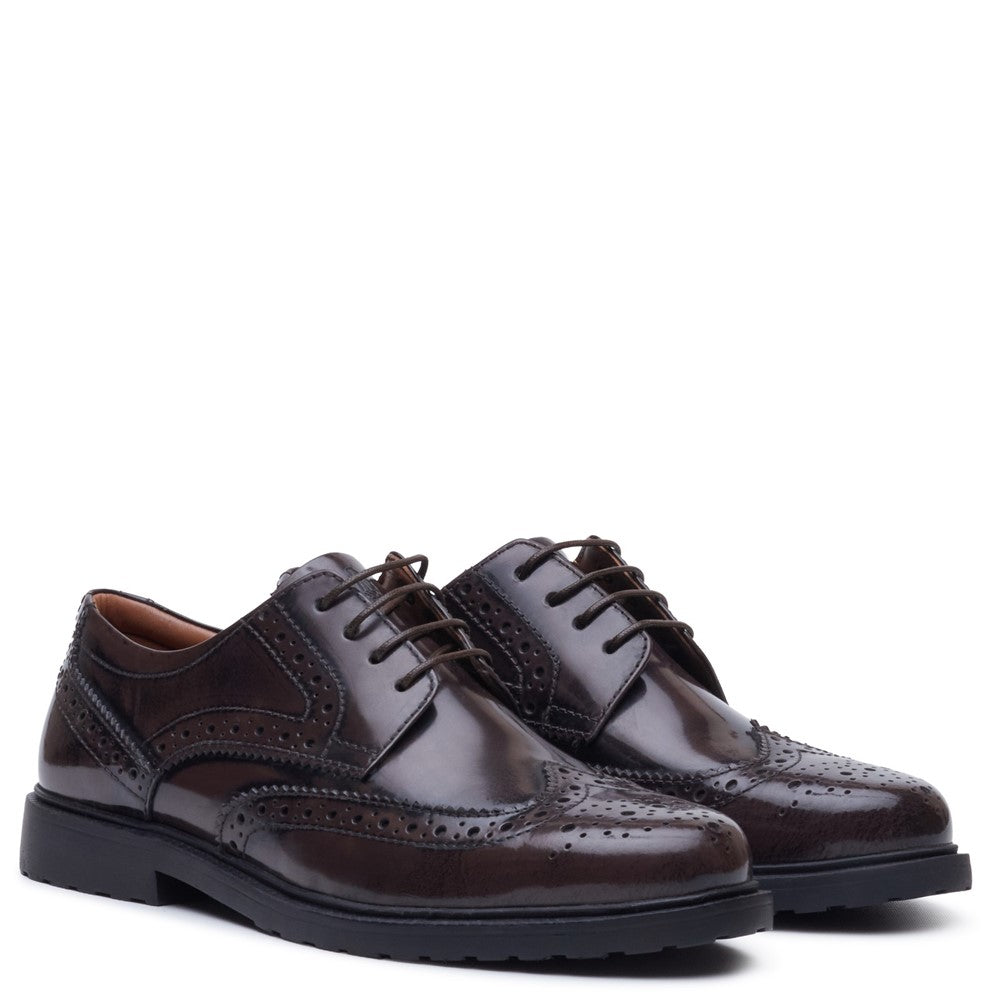 Lace Ladies Shoes Chocolate Hush Puppies Verity Hi-Shine Brogue