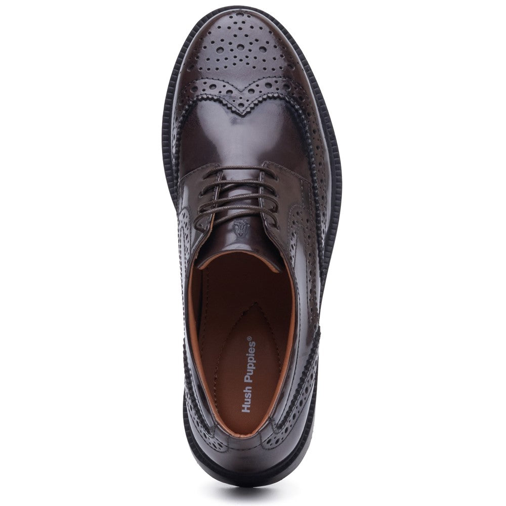 Lace Ladies Shoes Chocolate Hush Puppies Verity Hi-Shine Brogue