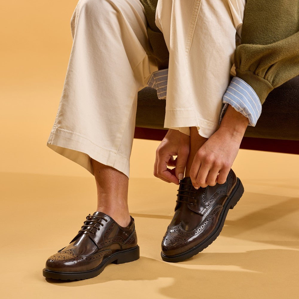 Lace Ladies Shoes Chocolate Hush Puppies Verity Hi-Shine Brogue