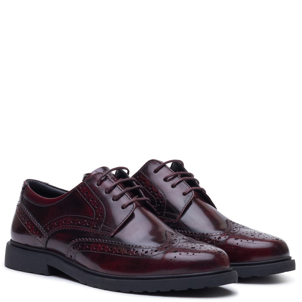 Lace Ladies Shoes Plum Hush Puppies Verity Hi-Shine Brogue