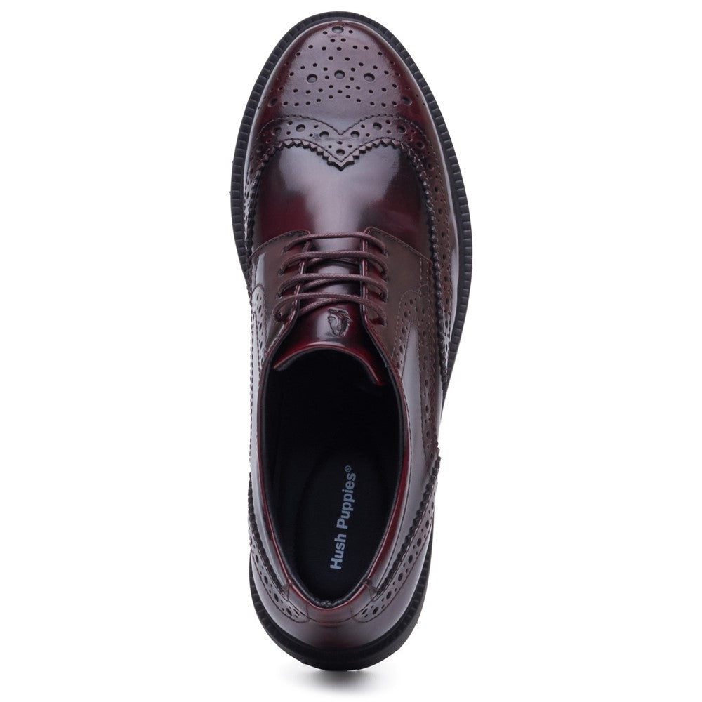 Lace Ladies Shoes Plum Hush Puppies Verity Hi-Shine Brogue