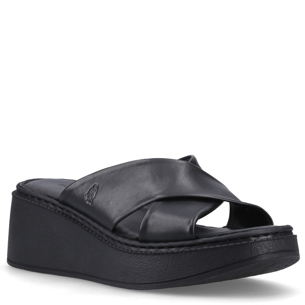 Ladies Heeled Sandals Black Hush Puppies Bobbi Wedge Sandal