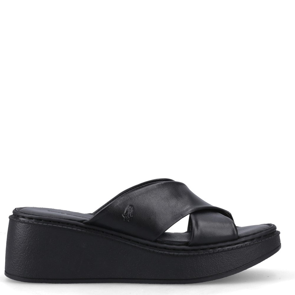 Ladies Heeled Sandals Black Hush Puppies Bobbi Wedge Sandal