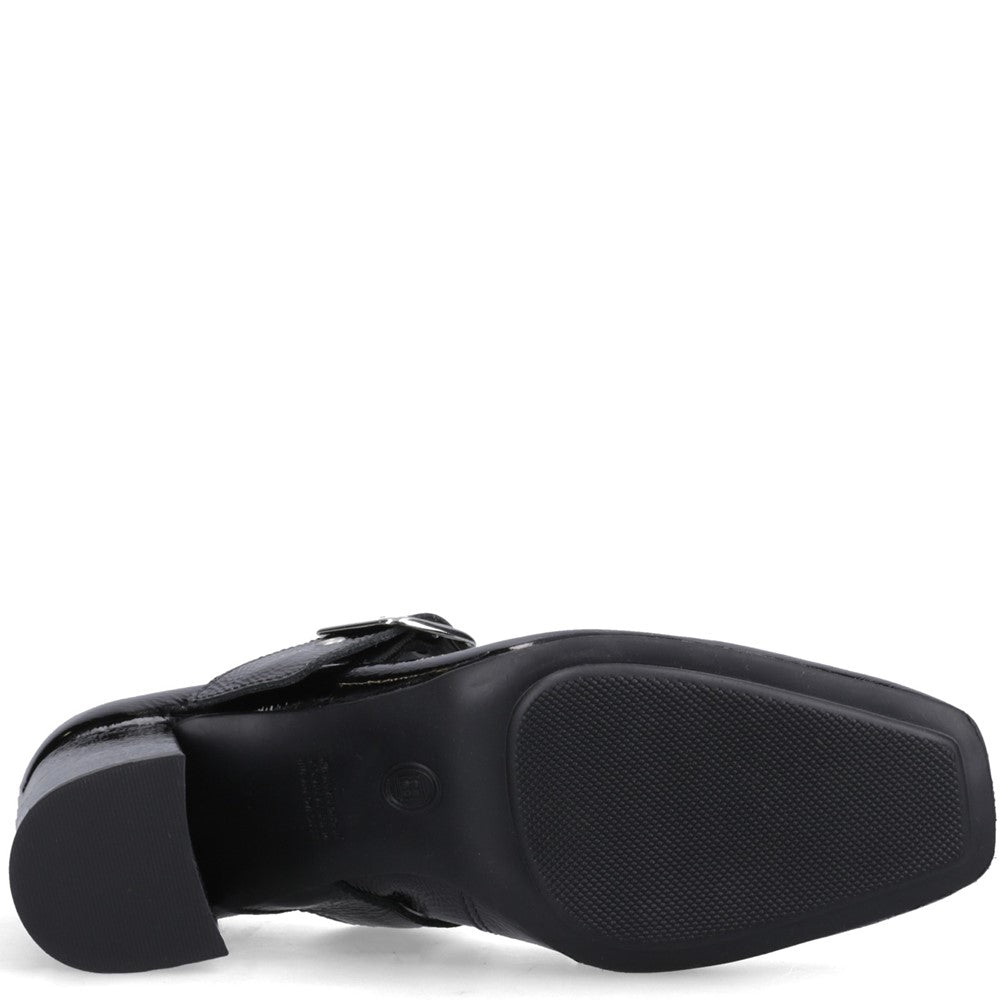 Ladies Heels Black Patent Hush Puppies Celcilia Buckle Heel
