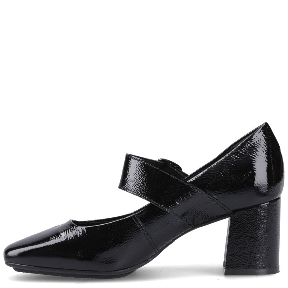 Ladies Heels Black Patent Hush Puppies Celcilia Buckle Heel