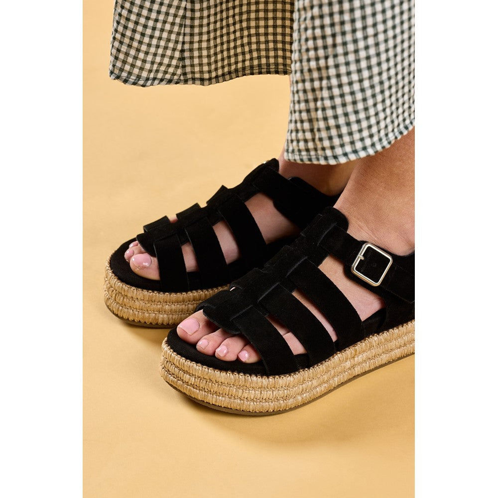 Shoe Ladies Summer Black/Tan Hush Puppies Rosetta Gladiator