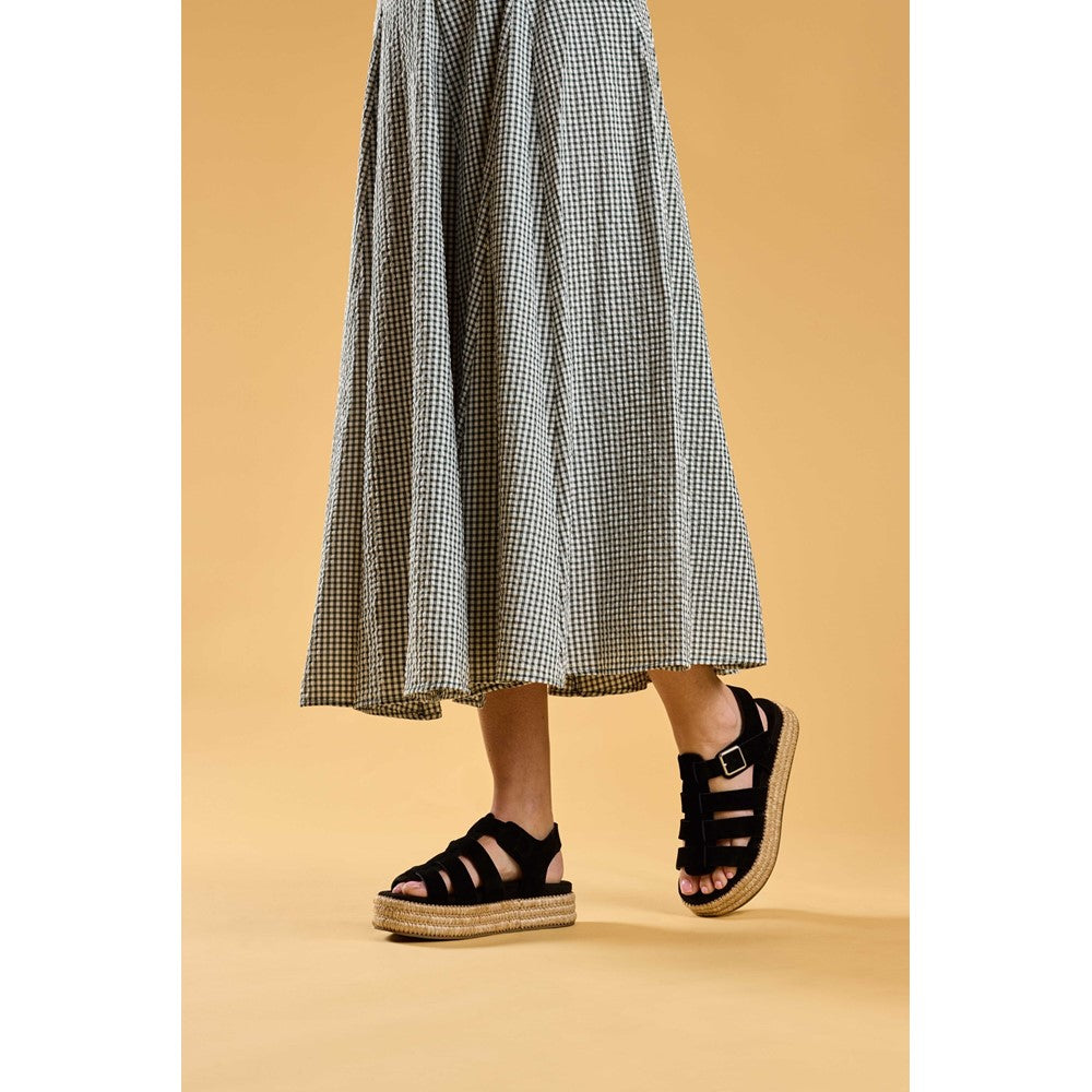 Shoe Ladies Summer Black/Tan Hush Puppies Rosetta Gladiator