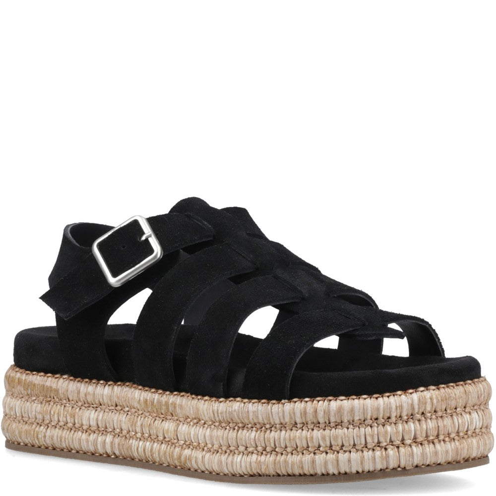 Shoe Ladies Summer Black/Tan Hush Puppies Rosetta Gladiator