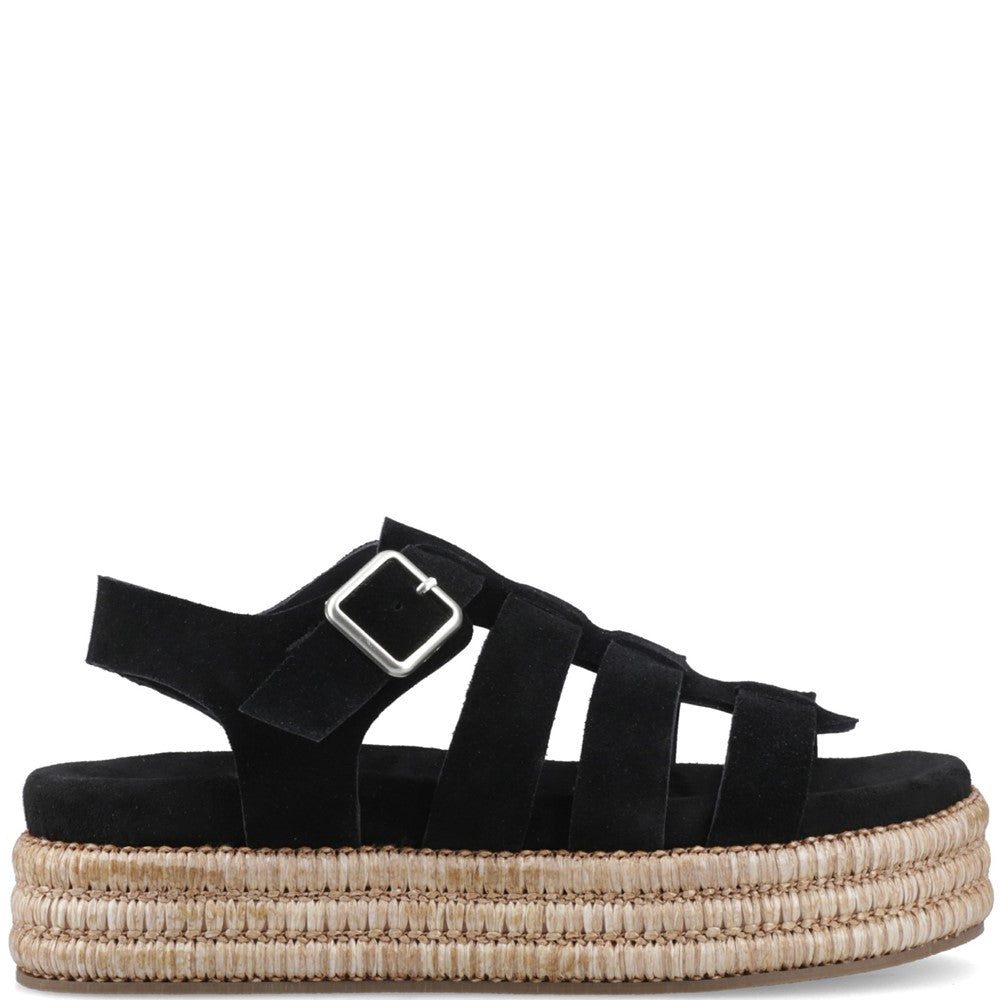 Shoe Ladies Summer Black/Tan Hush Puppies Rosetta Gladiator