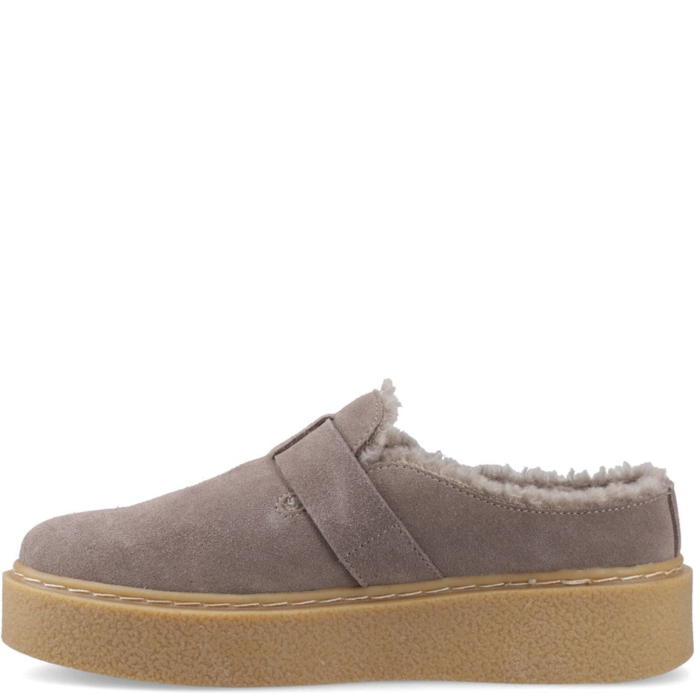 Slip On Ladies Shoes Taupe Hush Puppies Blanche Fur Mule
