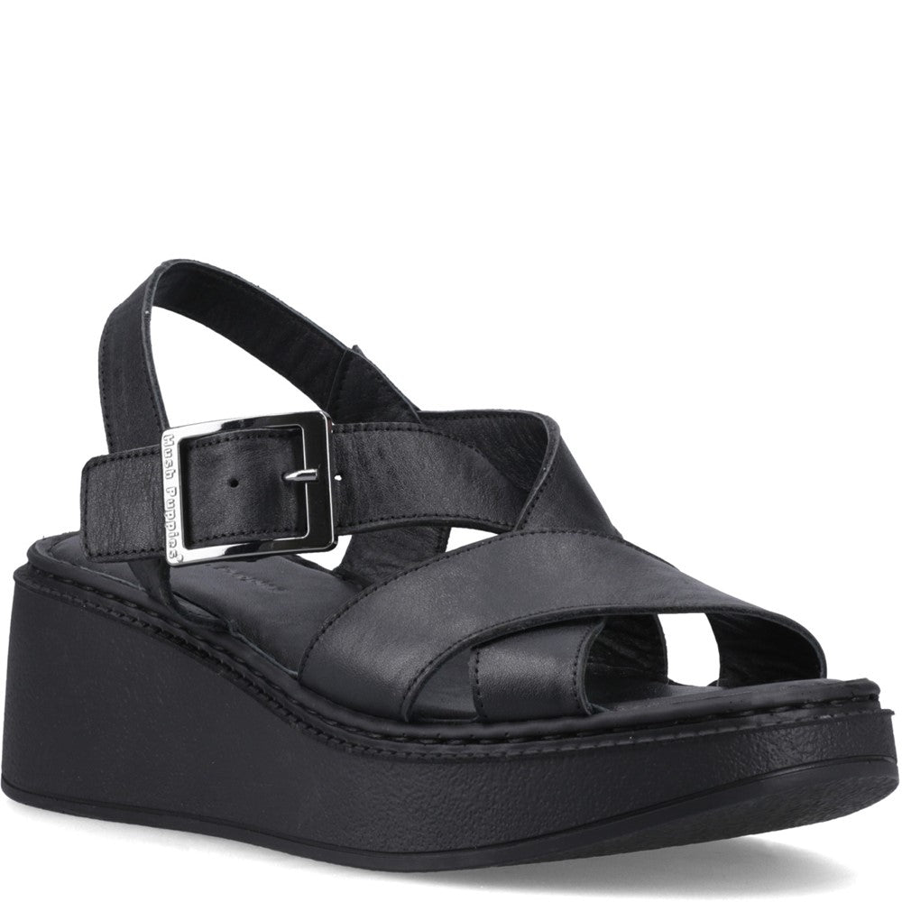 Ladies Heeled Sandals Black Hush Puppies Bretta Wedge Sandal