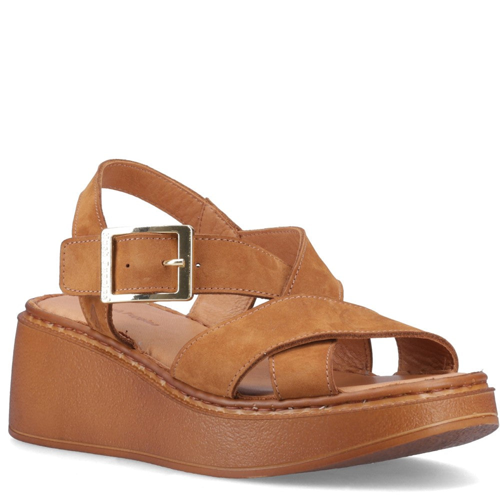 Ladies Heeled Sandals Tan Hush Puppies Bretta Wedge Sandal