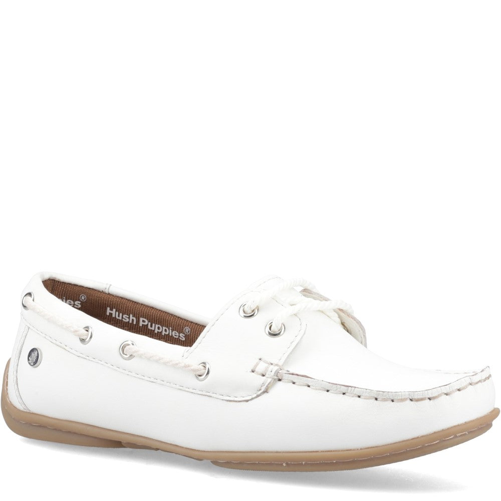 Slip On Ladies Shoes White Hush Puppies Tula Boat Shoe