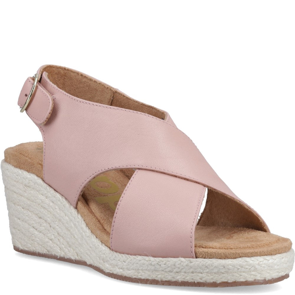 Ladies Heeled Sandals Pink Hush Puppies Willow Rattan Sandal