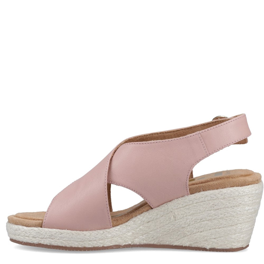 Ladies Heeled Sandals Pink Hush Puppies Willow Rattan Sandal