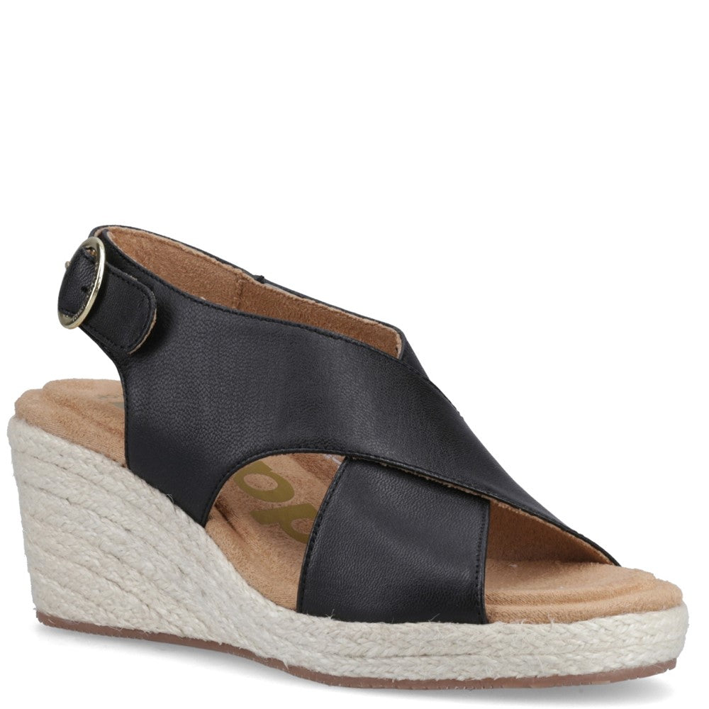 Ladies Heeled Sandals Black Hush Puppies Willow Rattan Sandal