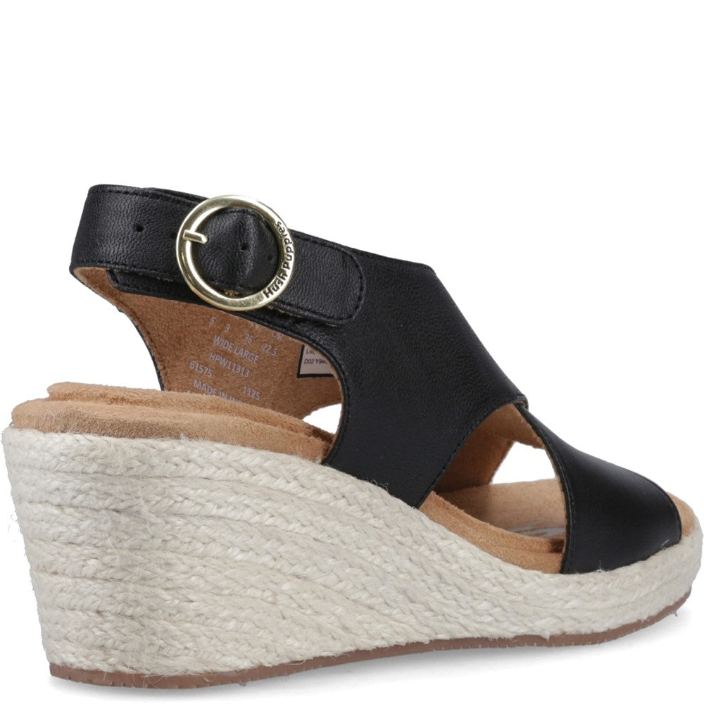 Ladies Heeled Sandals Black Hush Puppies Willow Rattan Sandal