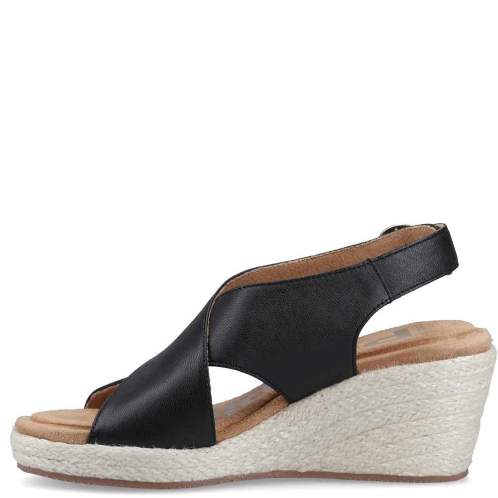 Ladies Heeled Sandals Black Hush Puppies Willow Rattan Sandal