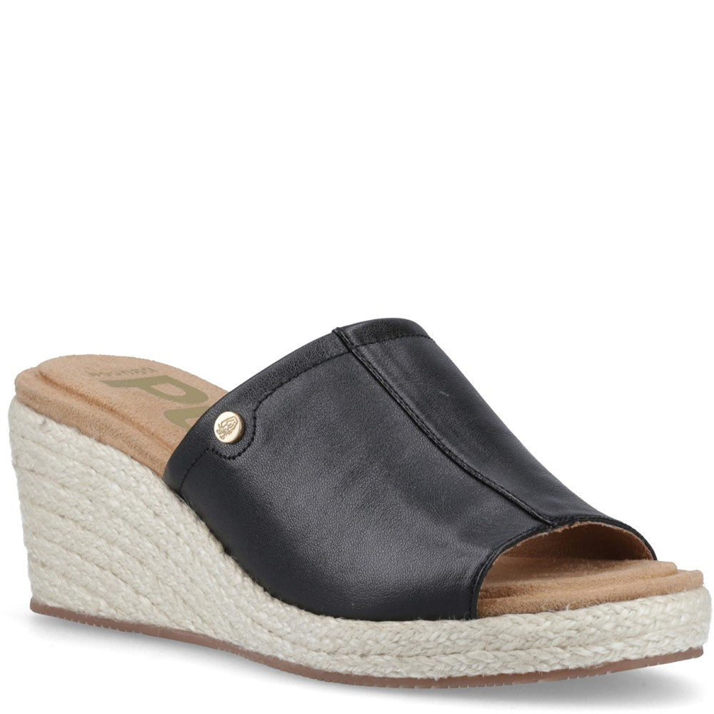 Ladies Heeled Sandals Black Hush Puppies Willow Rattan Slide