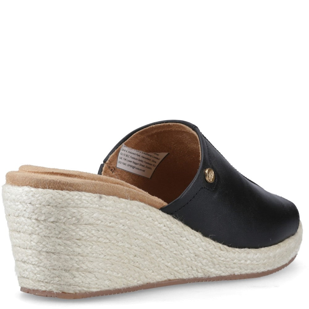 Ladies Heeled Sandals Black Hush Puppies Willow Rattan Slide