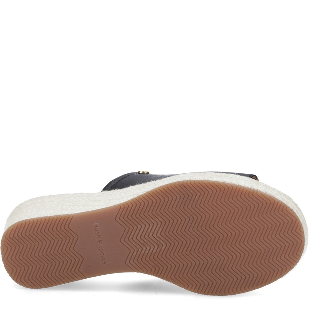 Ladies Heeled Sandals Black Hush Puppies Willow Rattan Slide