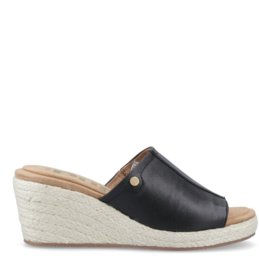 Ladies Heeled Sandals Black Hush Puppies Willow Rattan Slide