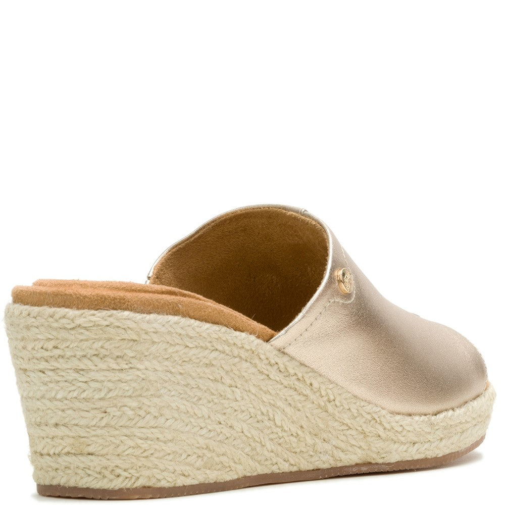 Ladies Heeled Sandals Gold Hush Puppies Willow Rattan Slide