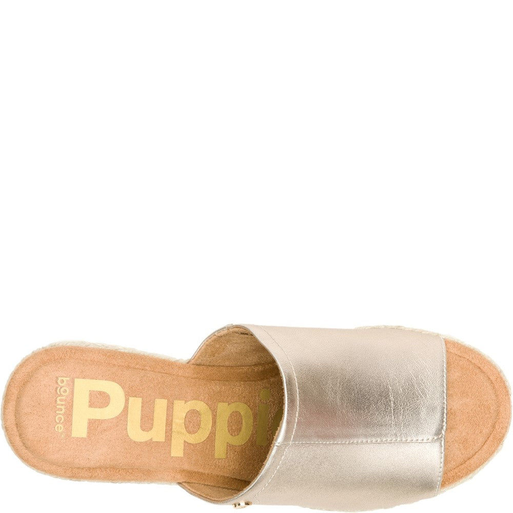 Ladies Heeled Sandals Gold Hush Puppies Willow Rattan Slide