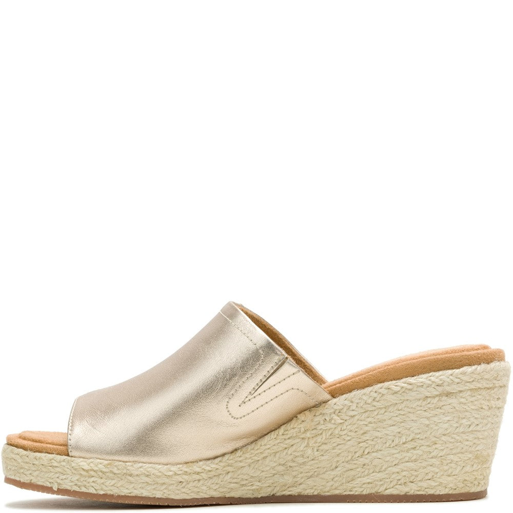 Ladies Heeled Sandals Gold Hush Puppies Willow Rattan Slide