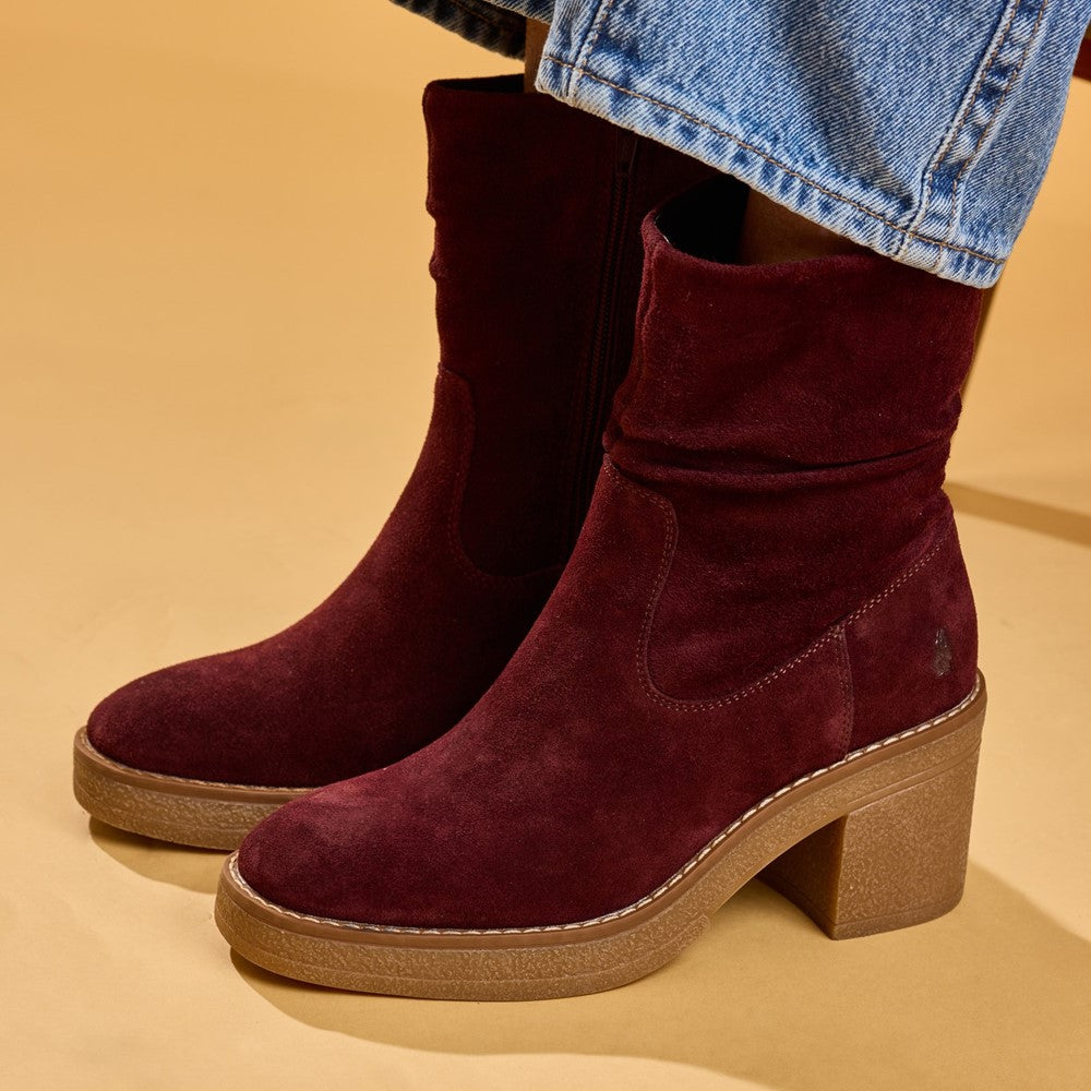 Ladies Mid Boot Plum Hush Puppies Flora Ruched Boot