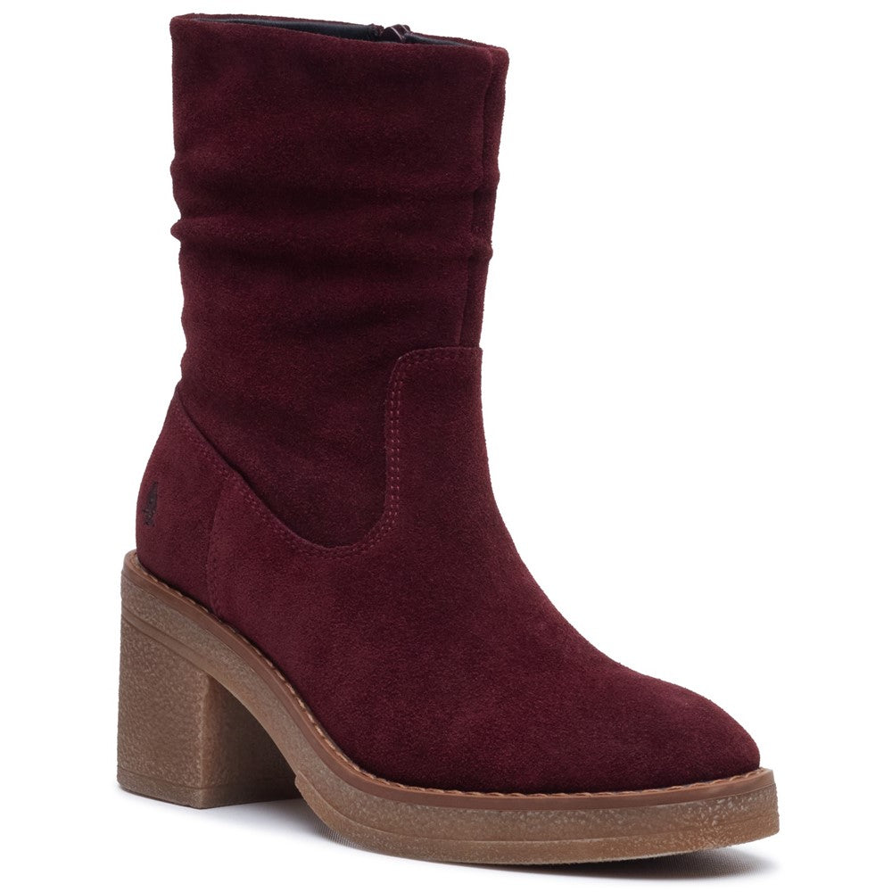 Ladies Mid Boot Plum Hush Puppies Flora Ruched Boot