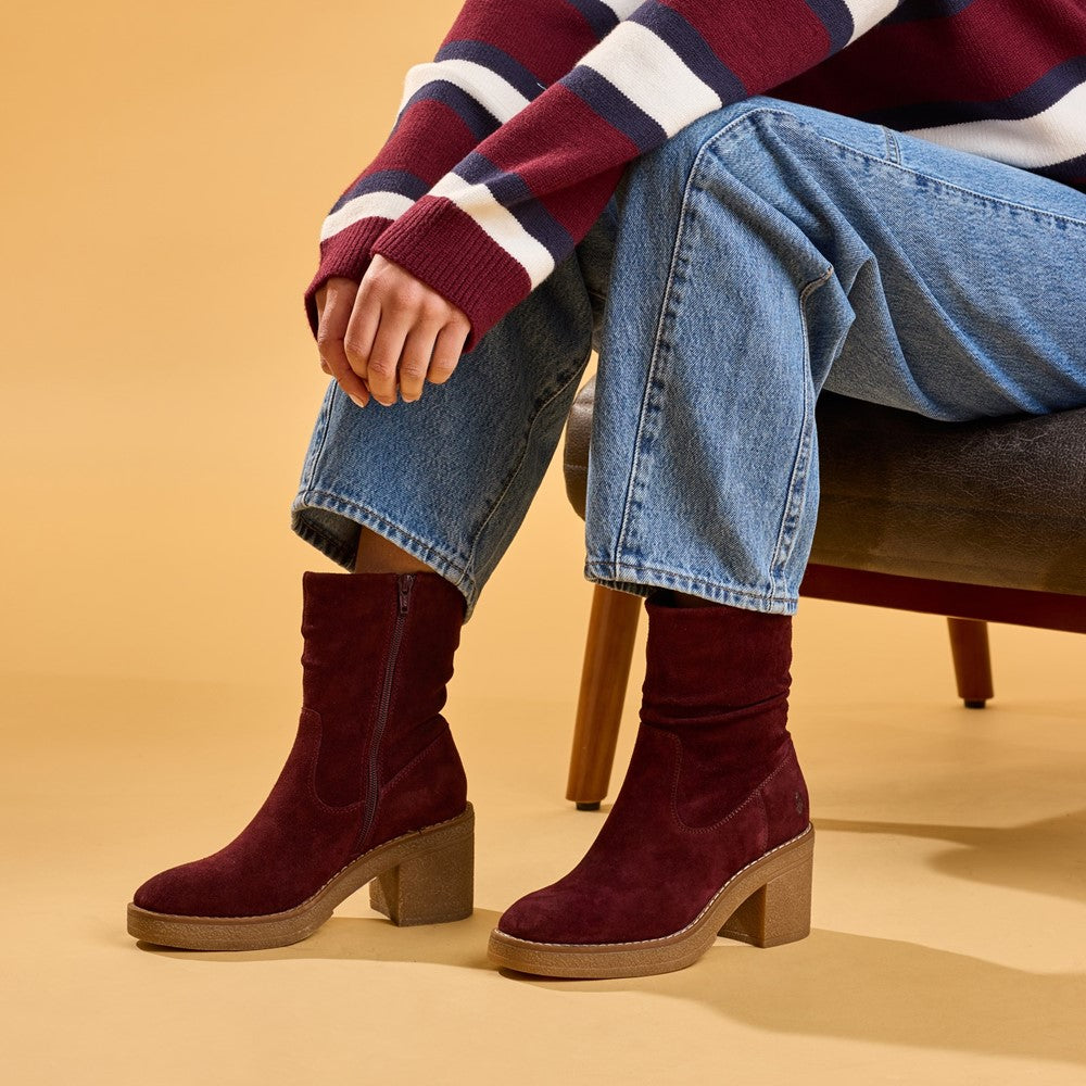 Ladies Mid Boot Plum Hush Puppies Flora Ruched Boot