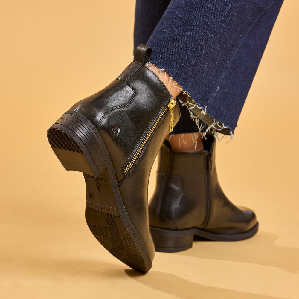Ladies Ankle Boots Black Hush Puppies Perry Zip Boot