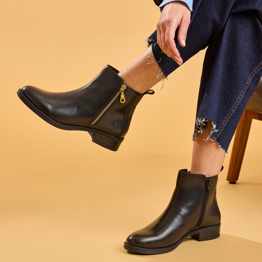 Ladies Ankle Boots Black Hush Puppies Perry Zip Boot